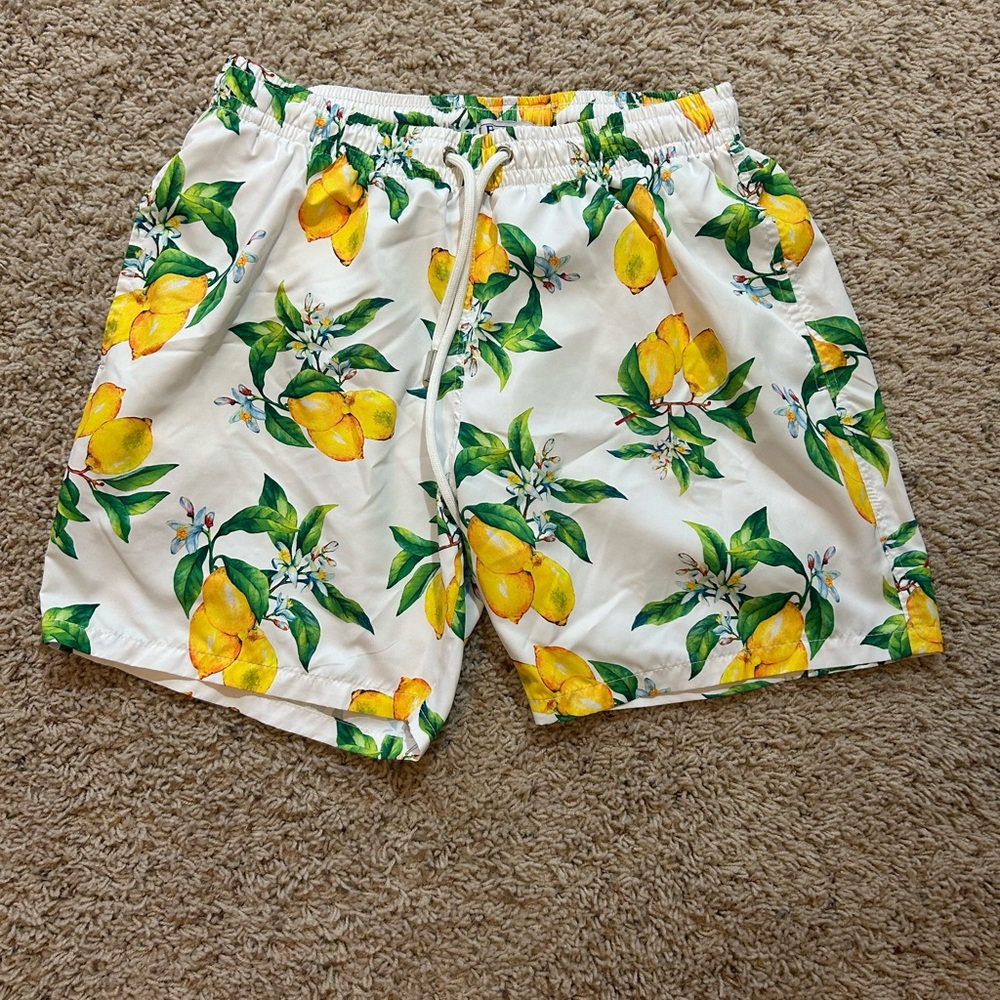 Vibrant Lemon Print Men's Swim Trunks